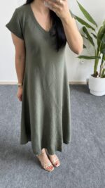 Pera %100 Pamuk Asimetrik Sihirli Elbise - Haki - Görsel 7