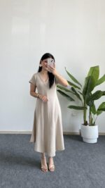 Pera %100 Pamuk Asimetrik Sihirli Elbise- Taş - Görsel 5