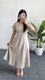 Pera %100 Pamuk Asimetrik Sihirli Elbise- Taş - Görsel 9