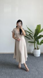 Pera %100 Pamuk Asimetrik Sihirli Elbise- Taş - Görsel 3