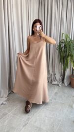 Perry Camel Askılı Elbise - Görsel 2