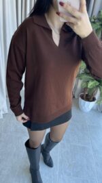 Polo Yaka Kahve Triko - Görsel 5