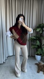 Premium Baklava Desen Bordo Süveter - Görsel 6