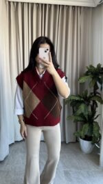 Premium Baklava Desen Bordo Süveter - Görsel 3