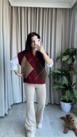 Premium Baklava Desen Bordo Süveter - Görsel 5