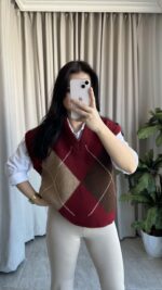 Premium Baklava Desen Bordo Süveter - Görsel 2