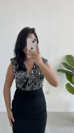 Pul Payet Kruvaze Anvelop Elbise - Gümüş - Görsel 5