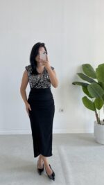 Pul Payet Kruvaze Anvelop Elbise - Gümüş