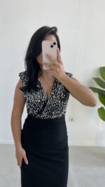 Pul Payet Kruvaze Anvelop Elbise - Gümüş - Görsel 2