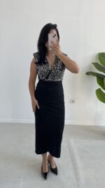 Pul Payet Kruvaze Anvelop Elbise - Gümüş - Görsel 4