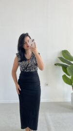 Pul Payet Kruvaze Anvelop Elbise - Gümüş - Görsel 6