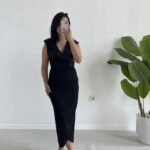 Pul Payet Kruvaze Anvelop Elbise - Siyah