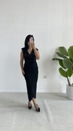 Pul Payet Kruvaze Anvelop Elbise - Siyah