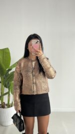 QU Premium Kalite Bakır Varaklı Hırka - Görsel 5