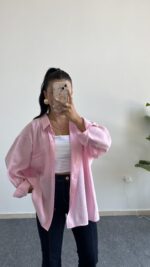 Rachel Oversize Tensel Gömlek - Pembe - Görsel 3