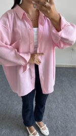 Rachel Oversize Tensel Gömlek - Pembe - Görsel 5