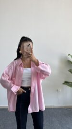 Rachel Oversize Tensel Gömlek - Pembe - Görsel 2