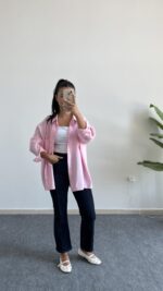 Rachel Oversize Tensel Gömlek - Pembe - Görsel 4