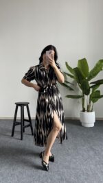 Rita Batik Desen Düğmeli Elbise - Siyah - Görsel 2