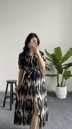 Rita Batik Desen Düğmeli Elbise - Siyah - Görsel 4