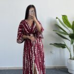 Ronda Kruvaze Viskon Elbise - Bordo