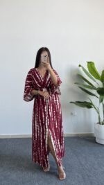 Ronda Kruvaze Viskon Elbise - Bordo