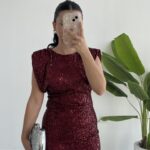 Rosita Sırt Dekolteli Pul Payet Mini Elbise -Bordo