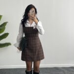 Rox Gömlek Detaylı Ekose Elbise - Kahve-Yeşil