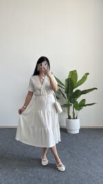 Rüya Kruvaze Yaka Volanlı Elbise - Beyaz - Görsel 4