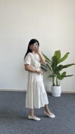 Rüya Kruvaze Yaka Volanlı Elbise - Beyaz - Görsel 5