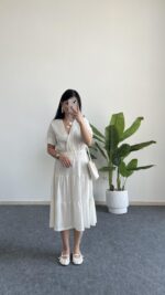 Rüya Kruvaze Yaka Volanlı Elbise - Beyaz - Görsel 2