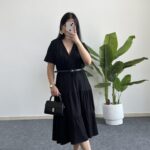 Rüya Kruvaze Yaka Volanlı Elbise - Siyah