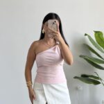 Sadem Tek Omuz Tokalı Bluz - Pembe