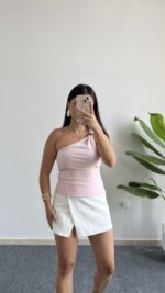 Sadem Tek Omuz Tokalı Bluz - Pembe