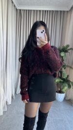 Sakallı Leopar Desen Bordo Kazak - Görsel 10