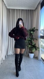 Sakallı Leopar Desen Bordo Kazak - Görsel 9