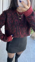 Sakallı Leopar Desen Bordo Kazak - Görsel 4