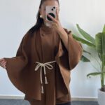 Sandela Kemer Kuşaklı Kaşe Pelerin - Kahve