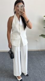 Sandra Boyundan Geçmeli Yelek Pantolon Takım - Beyaz - Görsel 4