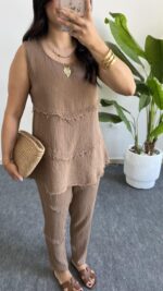 Sare Pamuk İkili Takım - Kahve - Görsel 7