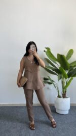 Sare Pamuk İkili Takım - Kahve - Görsel 2