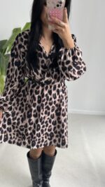 Satre Leopar Desen Kruvaze Kemerli Elbise - Görsel 5
