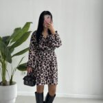 Satre Leopar Desen Kruvaze Kemerli Elbise