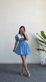 Selesta Bebe Yaka Mini Balon Elbise - Mavi - Görsel 2