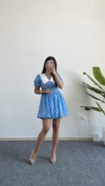 Selesta Bebe Yaka Mini Balon Elbise - Mavi - Görsel 3