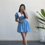 Selesta Bebe Yaka Mini Balon Elbise - Mavi