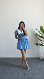 Selesta Bebe Yaka Mini Balon Elbise - Mavi