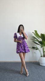 Selesta Bebe Yaka Mini Balon Elbise - Mor