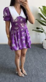 Selesta Bebe Yaka Mini Balon Elbise - Mor - Görsel 6