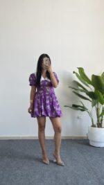 Selesta Bebe Yaka Mini Balon Elbise - Mor - Görsel 5